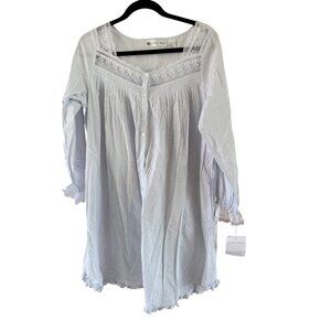 Eileen West Womens Nightgown Size Small Blue Floral Long Sleeve Pure Cotton New